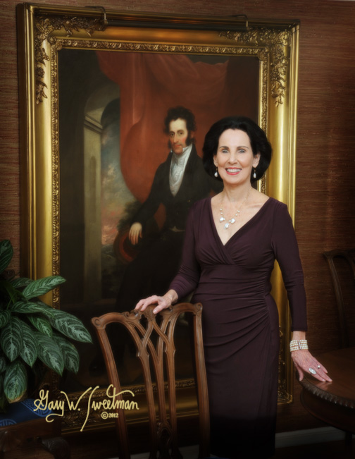 woman with Alexander Graham Bell painting