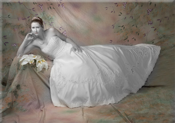 hand tinted bridal portrait black and white avant garde