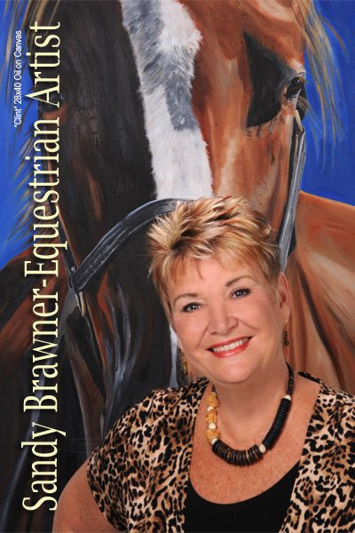 Sandy Brawner Equestrian Artist portrait, biz cards, giclee