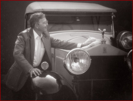 Doctor with Antique car in sepia tones Rolls Royce 